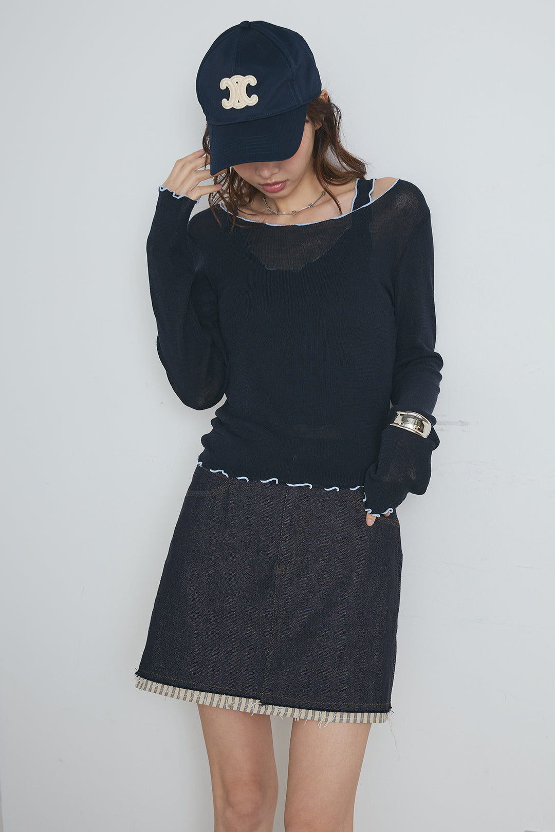 2way配色ステッチトップス＆ノースリーブセット