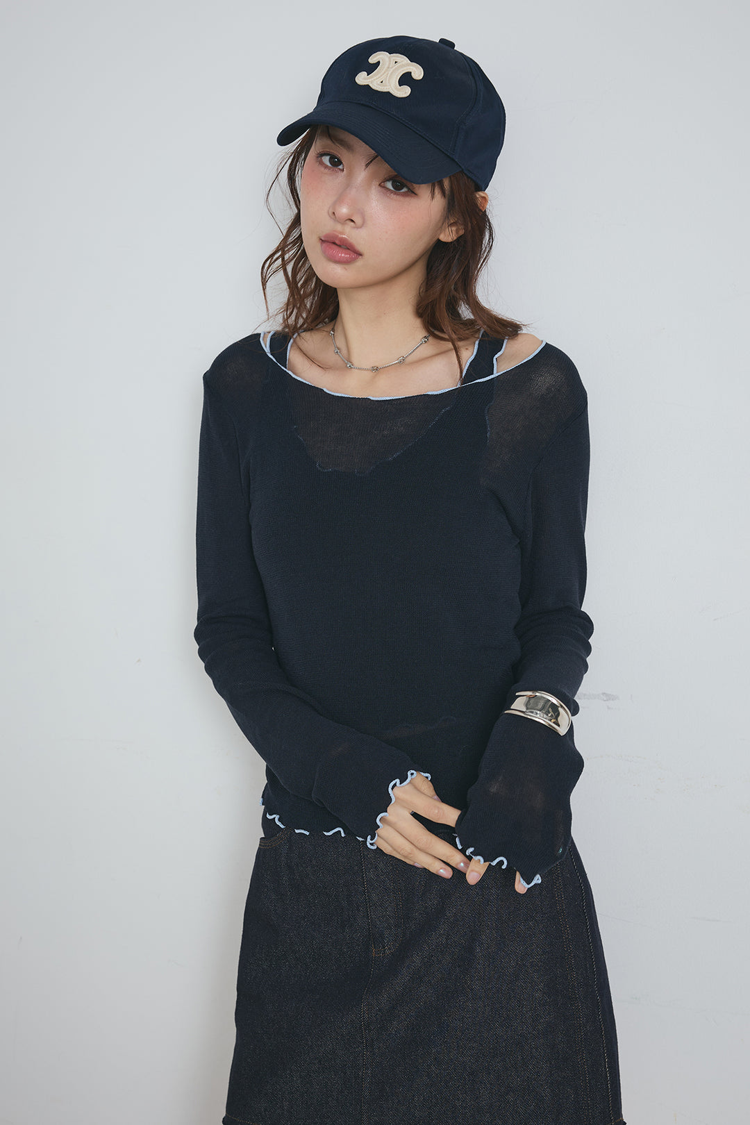 2way配色ステッチトップス＆ノースリーブセット