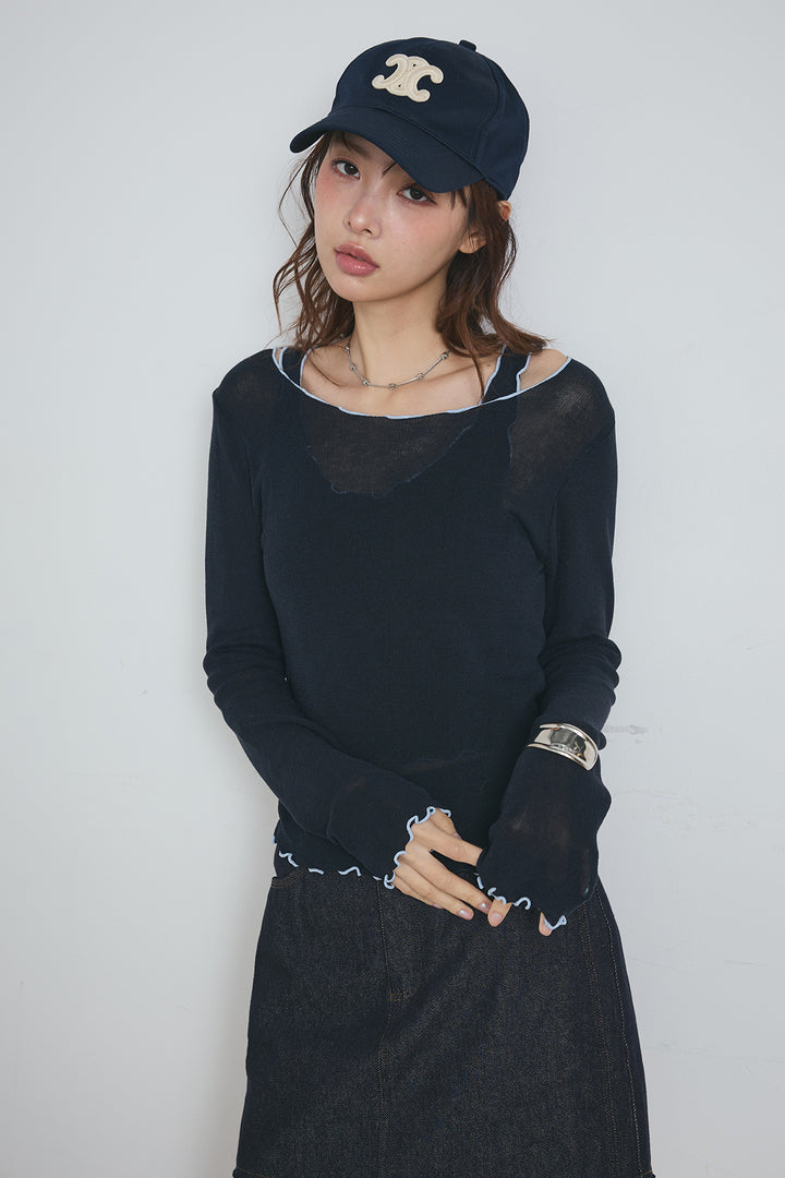 2way配色ステッチトップス＆ノースリーブセット