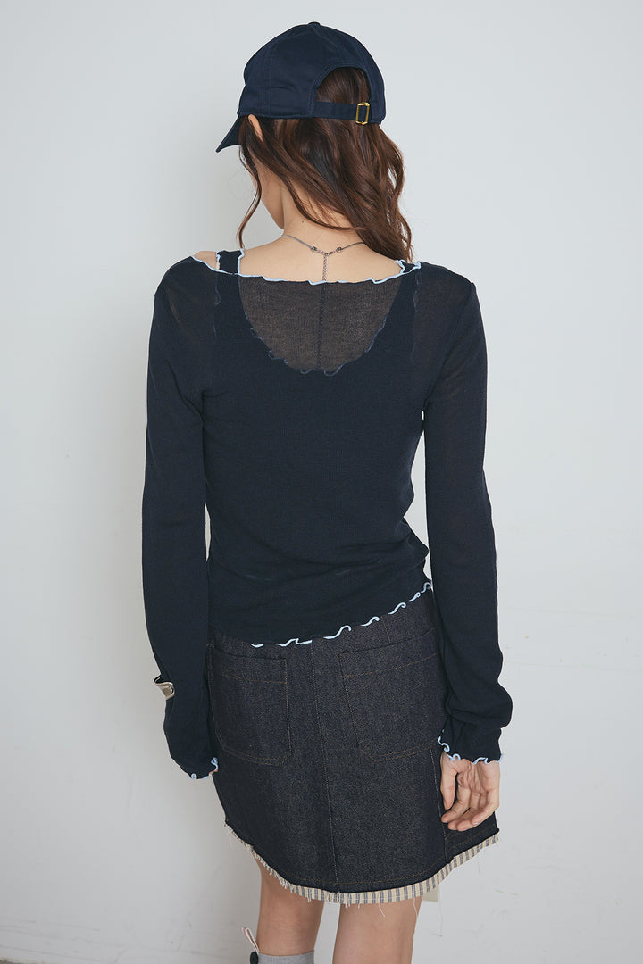 2way配色ステッチトップス＆ノースリーブセット