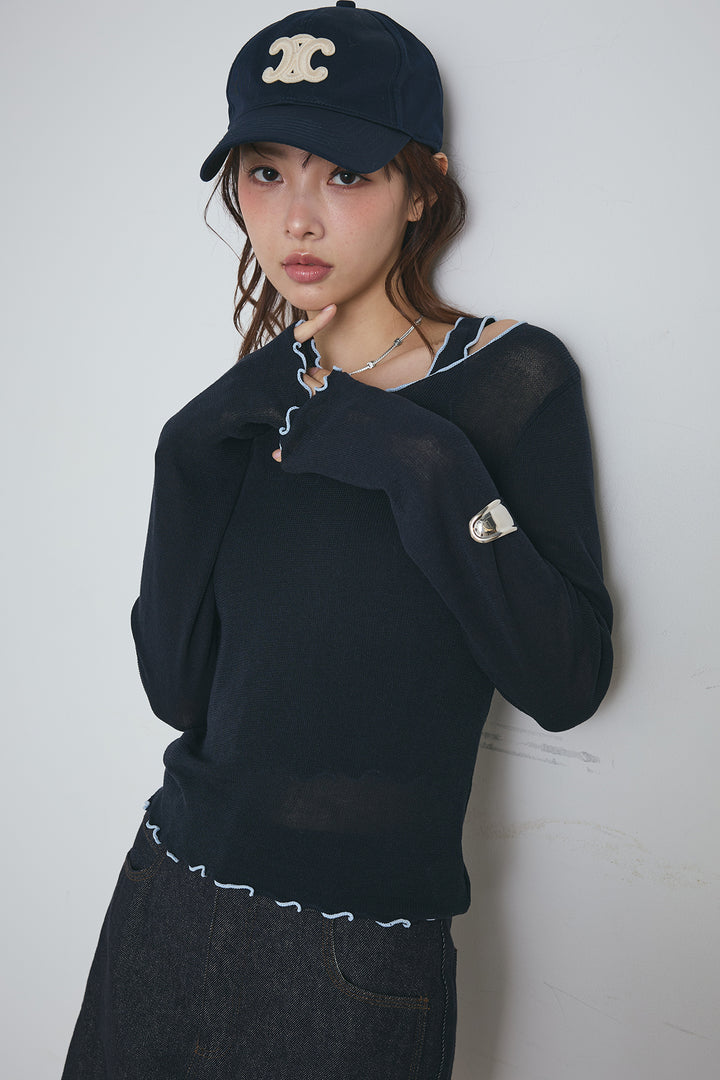 2way配色ステッチトップス＆ノースリーブセット