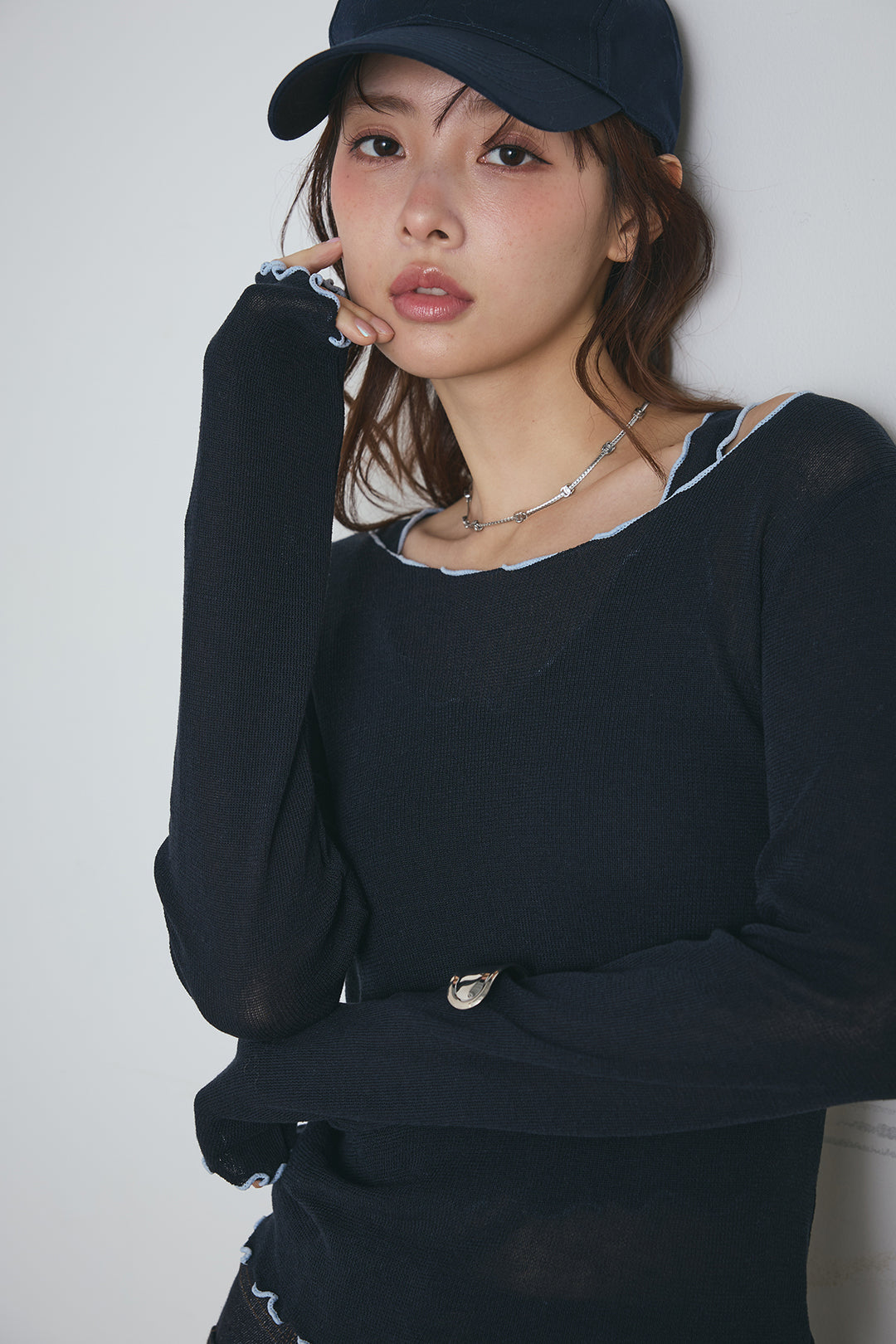 2way配色ステッチトップス＆ノースリーブセット