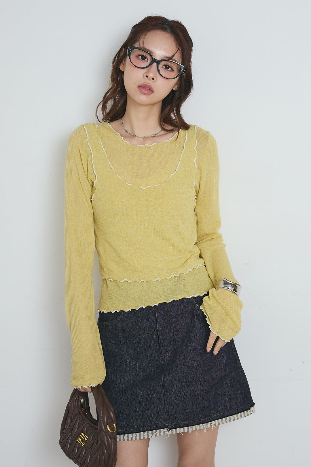 2way配色ステッチトップス＆ノースリーブセット