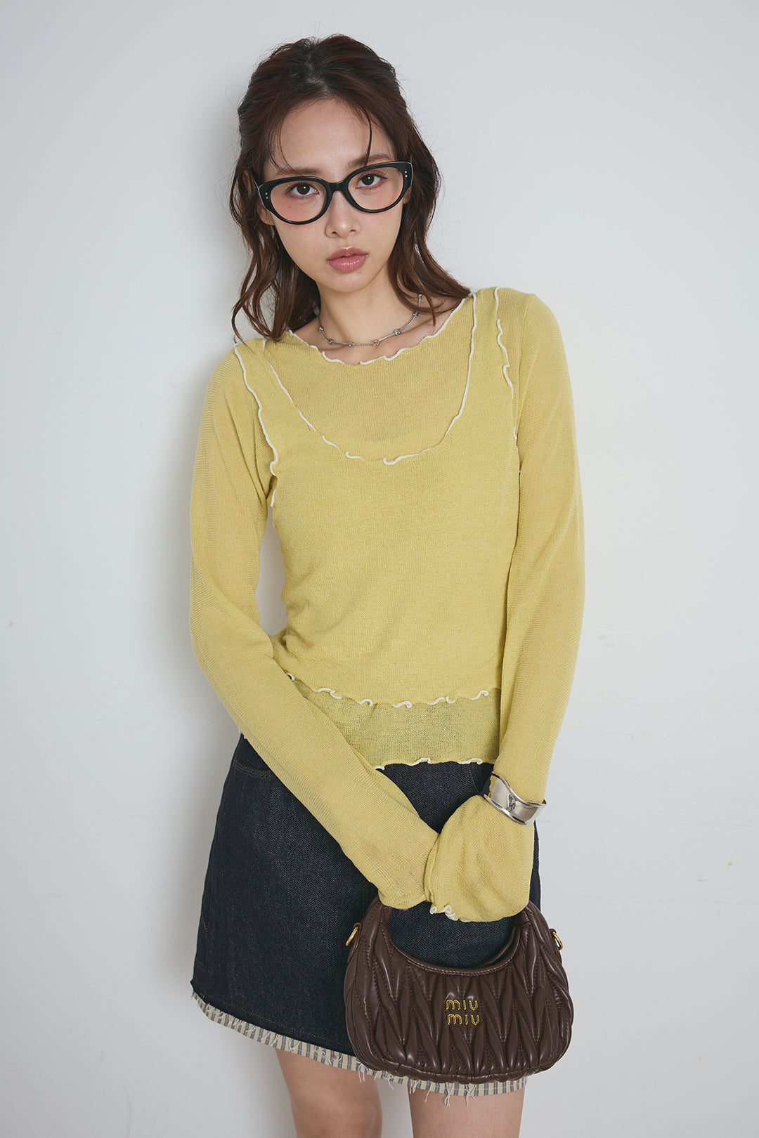 2way配色ステッチトップス＆ノースリーブセット