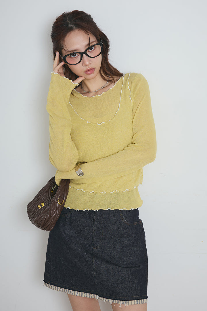 2way配色ステッチトップス＆ノースリーブセット