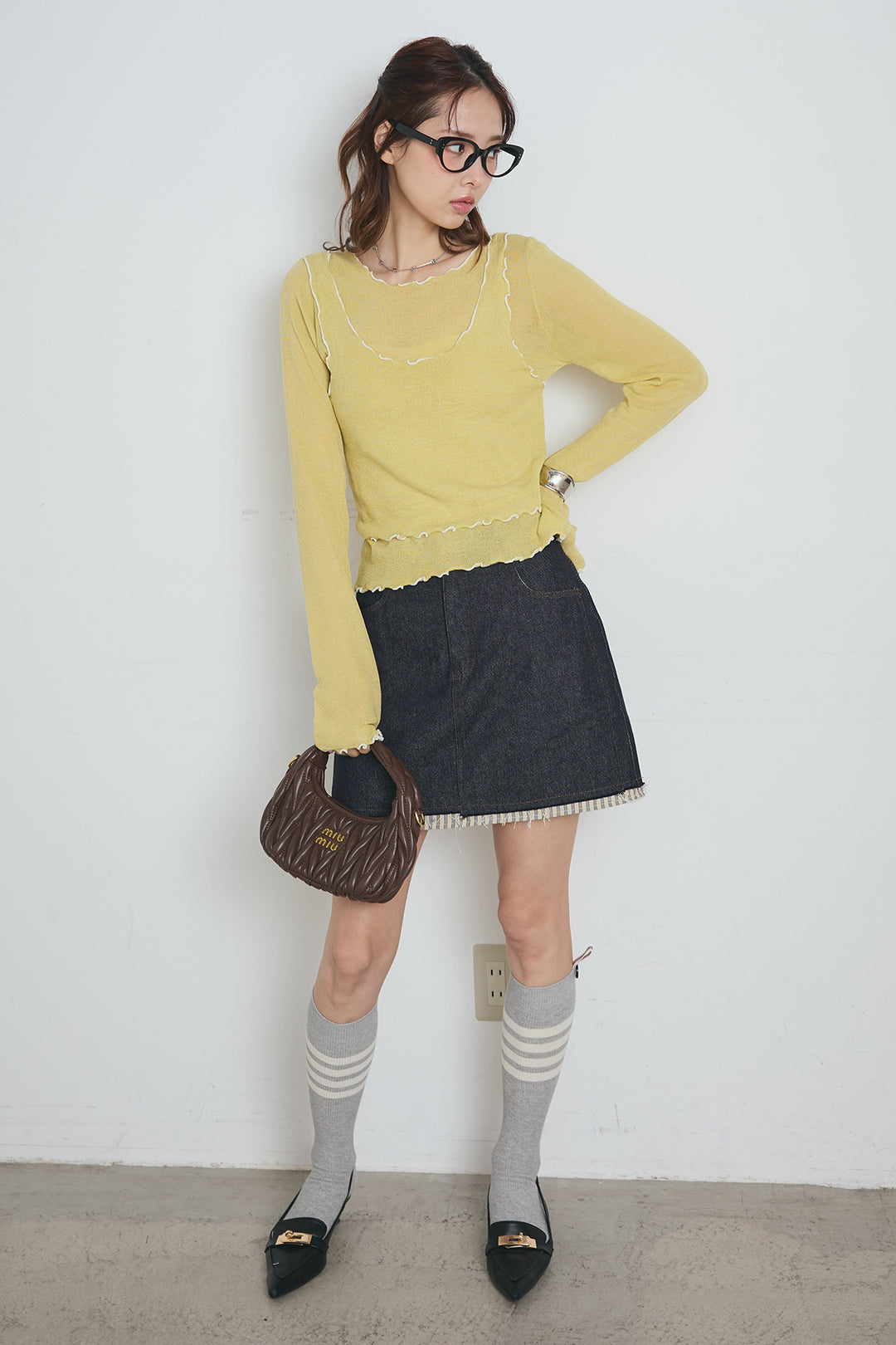 2way配色ステッチトップス＆ノースリーブセット