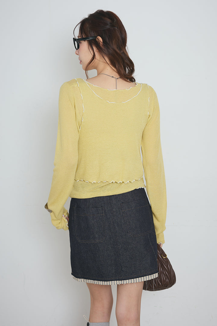 2way配色ステッチトップス＆ノースリーブセット