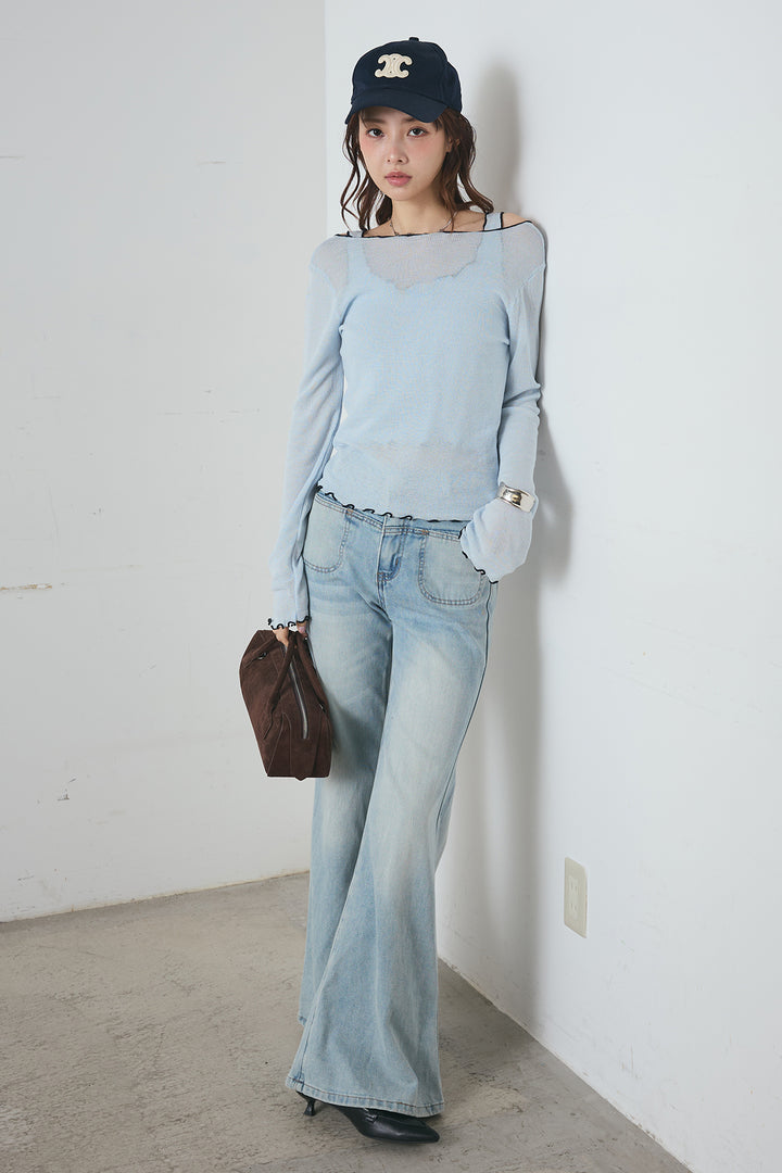 2way配色ステッチトップス＆ノースリーブセット