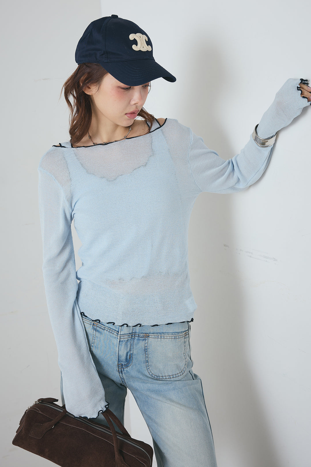 2way配色ステッチトップス＆ノースリーブセット