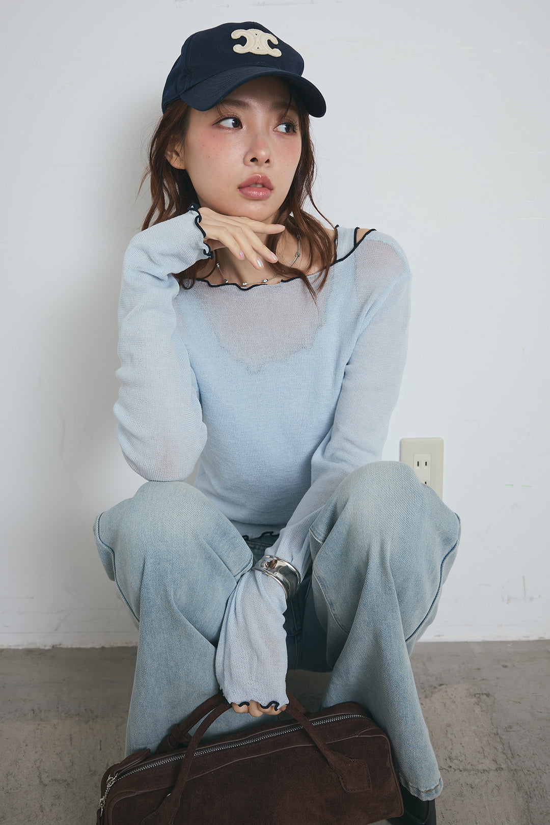 2way配色ステッチトップス＆ノースリーブセット