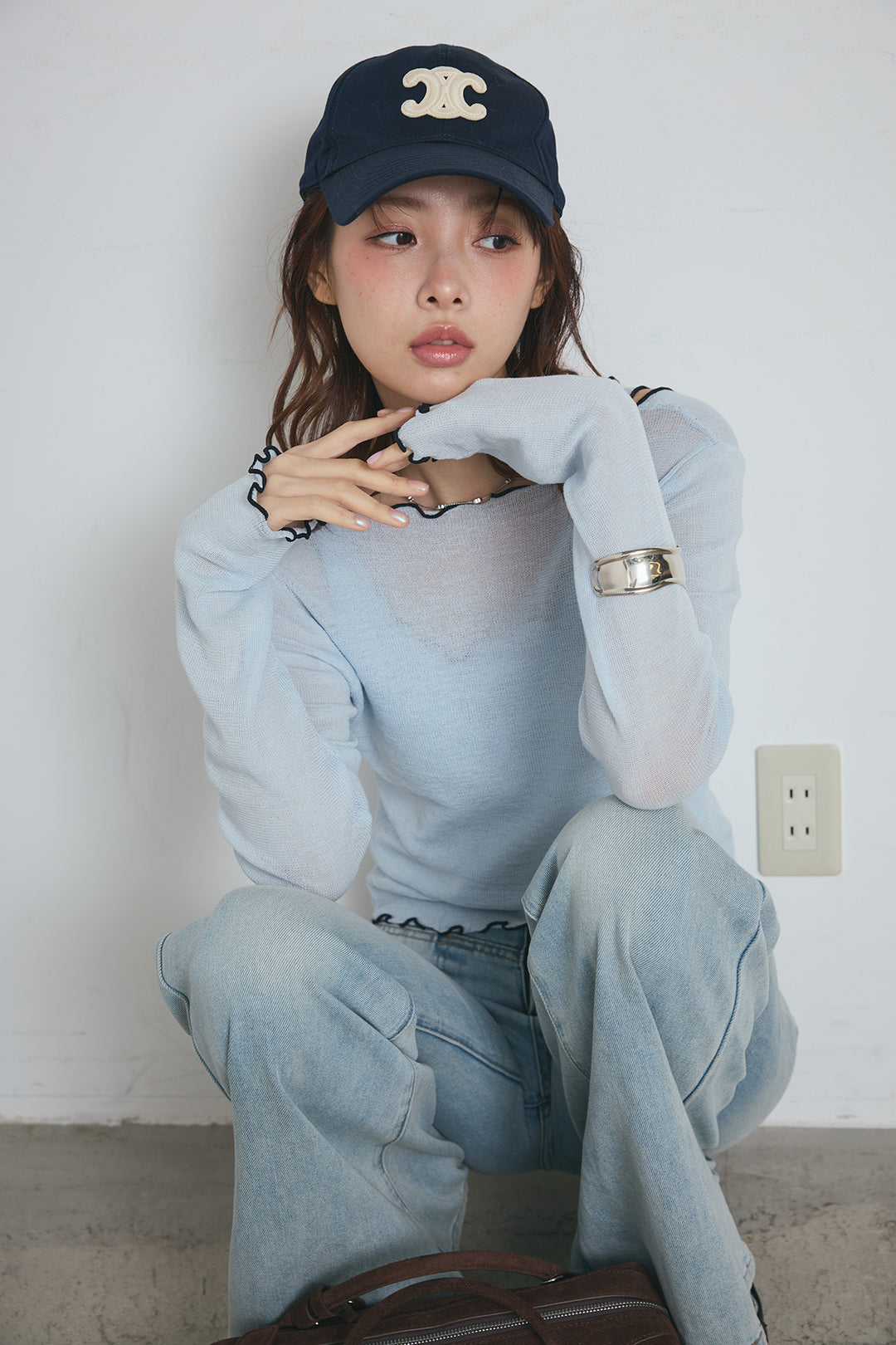 2way配色ステッチトップス＆ノースリーブセット