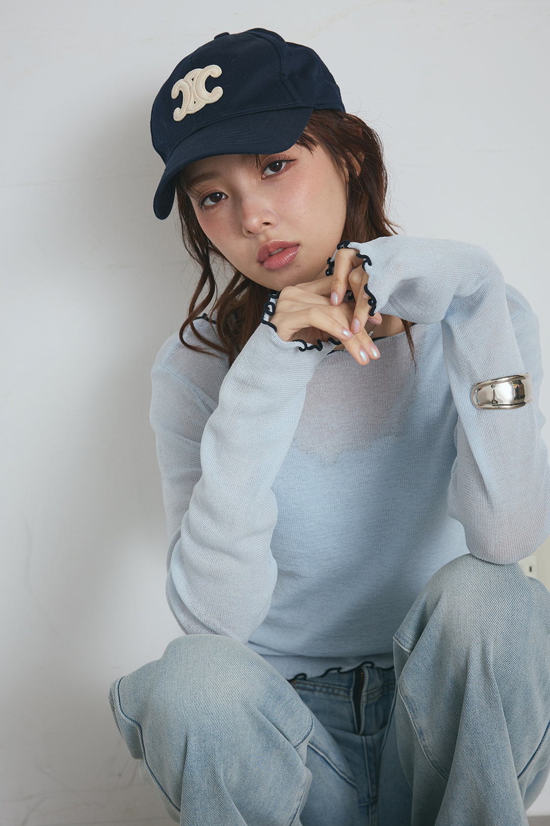 2way配色ステッチトップス＆ノースリーブセット