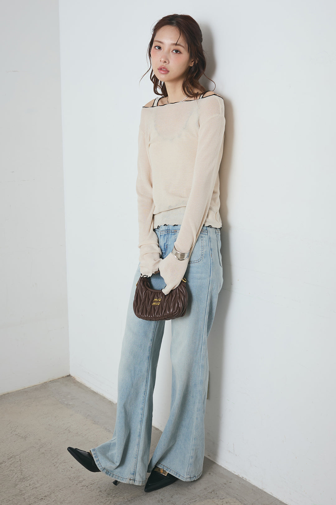 2way配色ステッチトップス＆ノースリーブセット