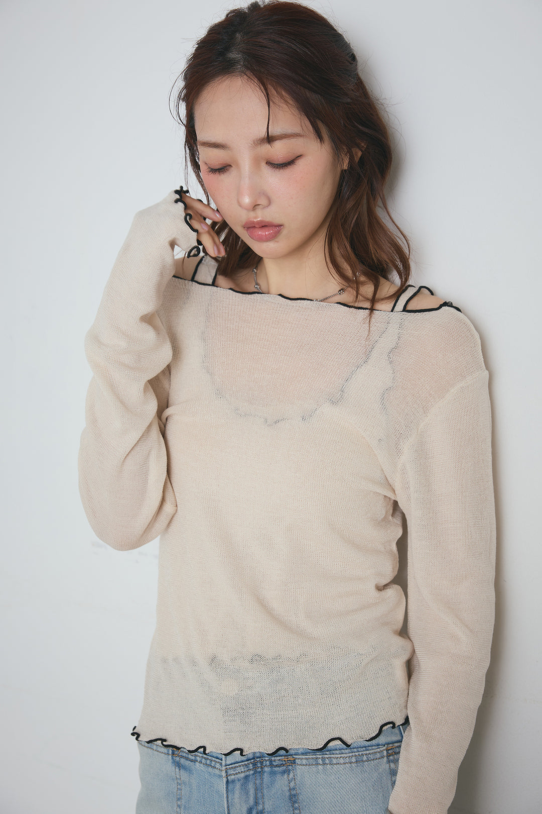 2way配色ステッチトップス＆ノースリーブセット