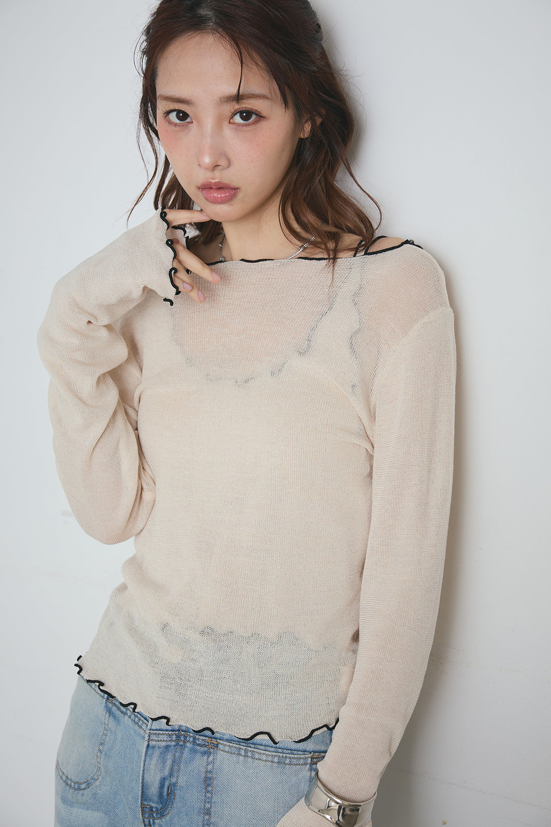 2way配色ステッチトップス＆ノースリーブセット