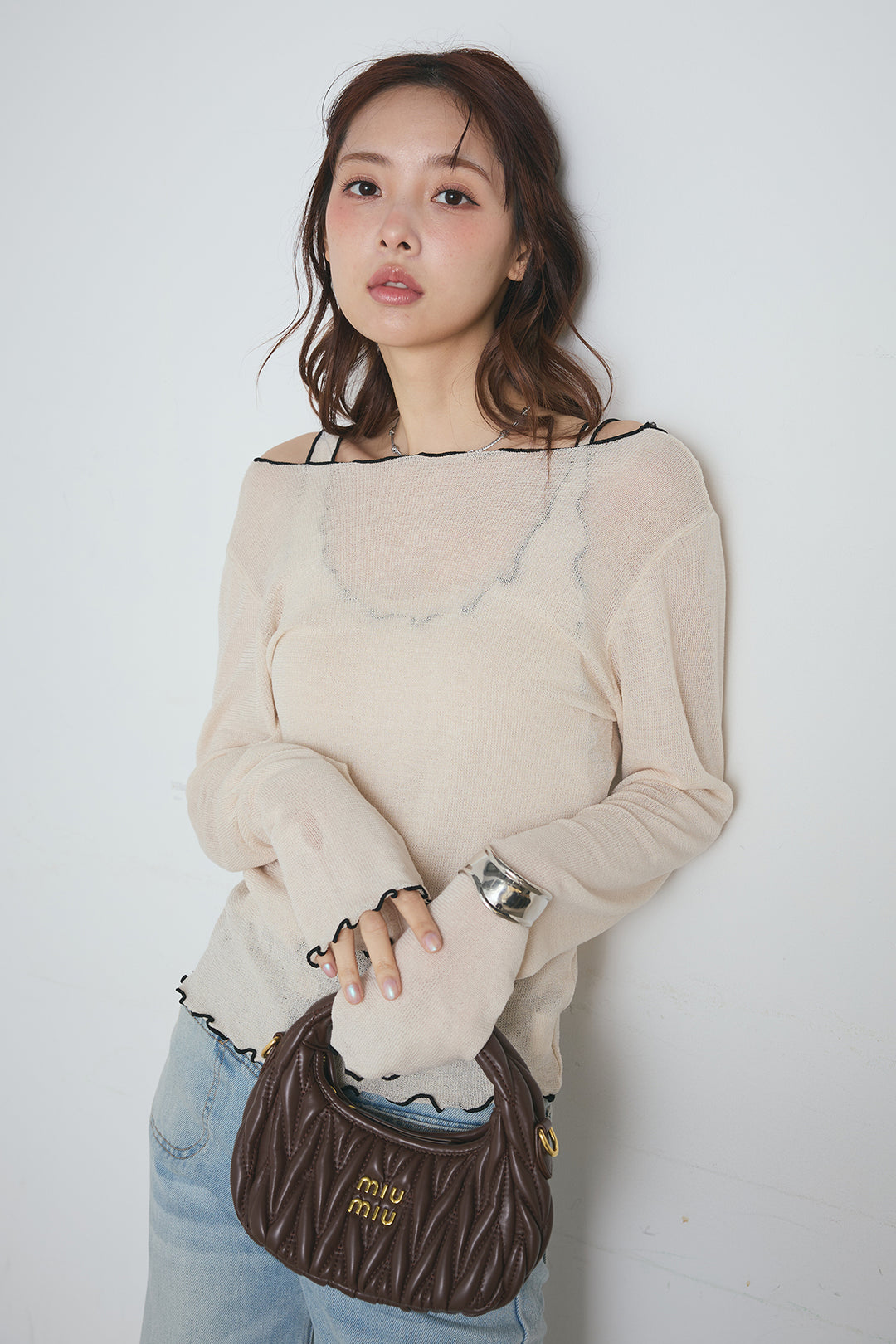 2way配色ステッチトップス＆ノースリーブセット