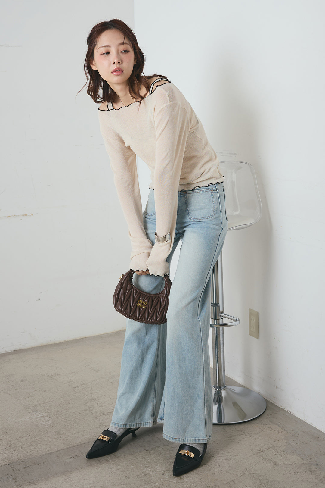 2way配色ステッチトップス＆ノースリーブセット