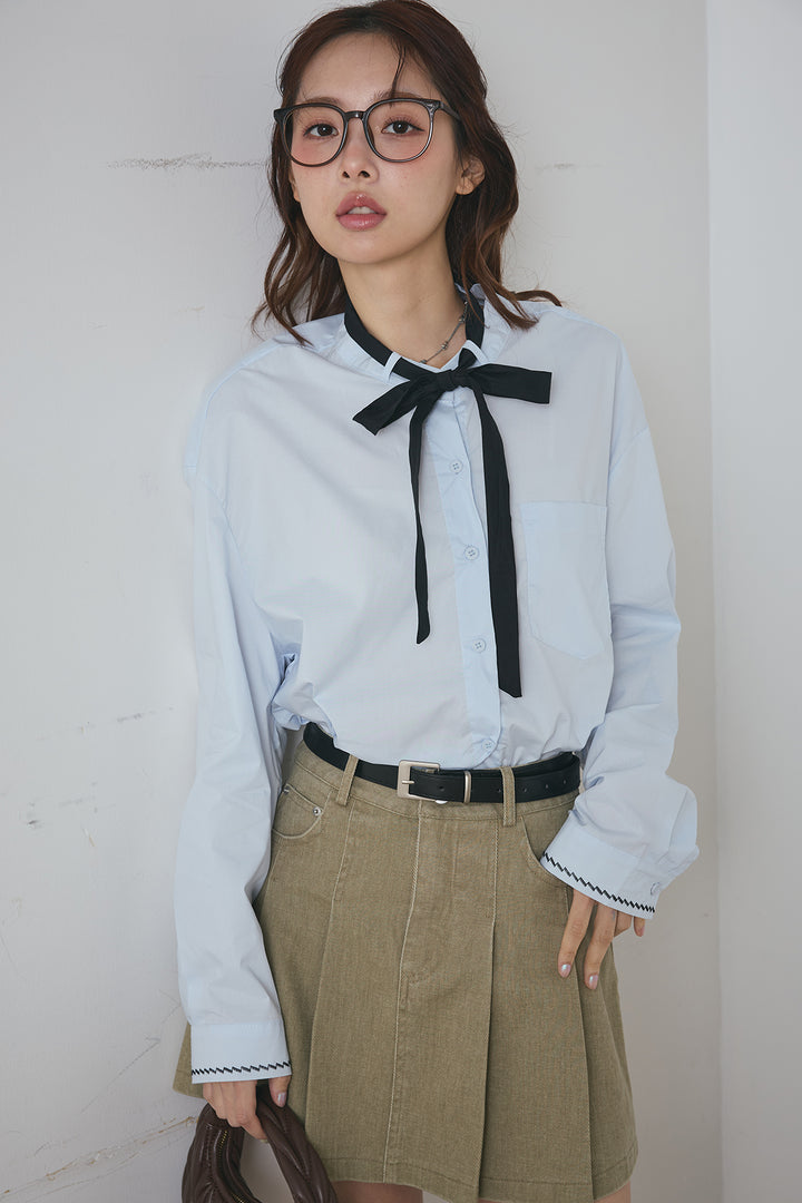 リボンタイクロップドシャツ