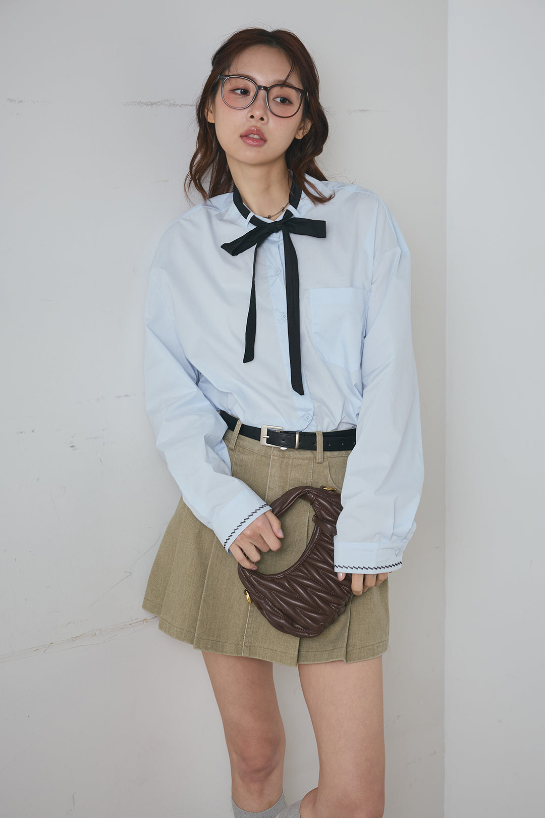 デニムプリーツミニスカート(ベルト付)