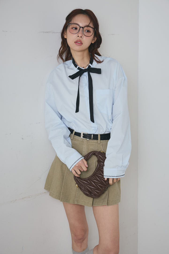 デニムプリーツミニスカート(ベルト付)