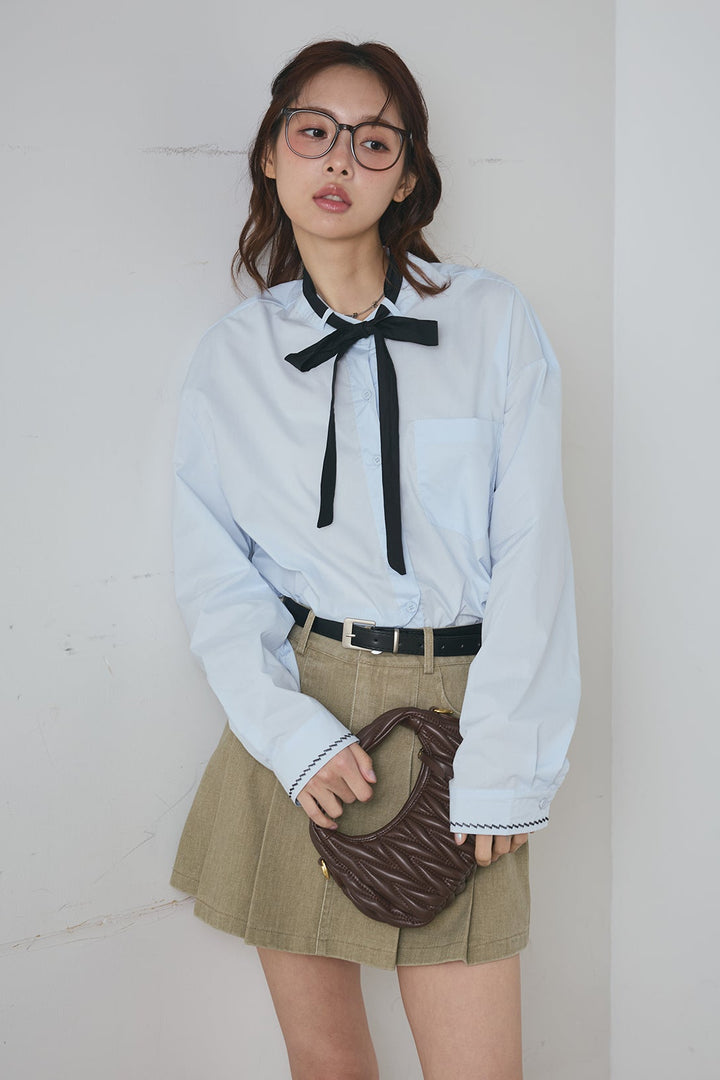 リボンタイクロップドシャツ