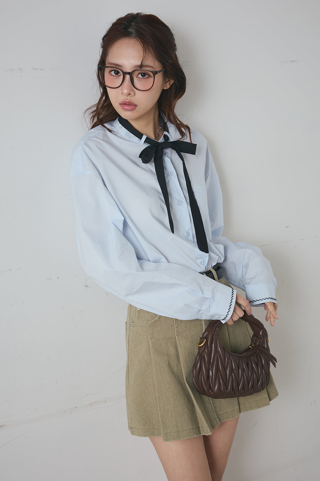 デニムプリーツミニスカート(ベルト付)