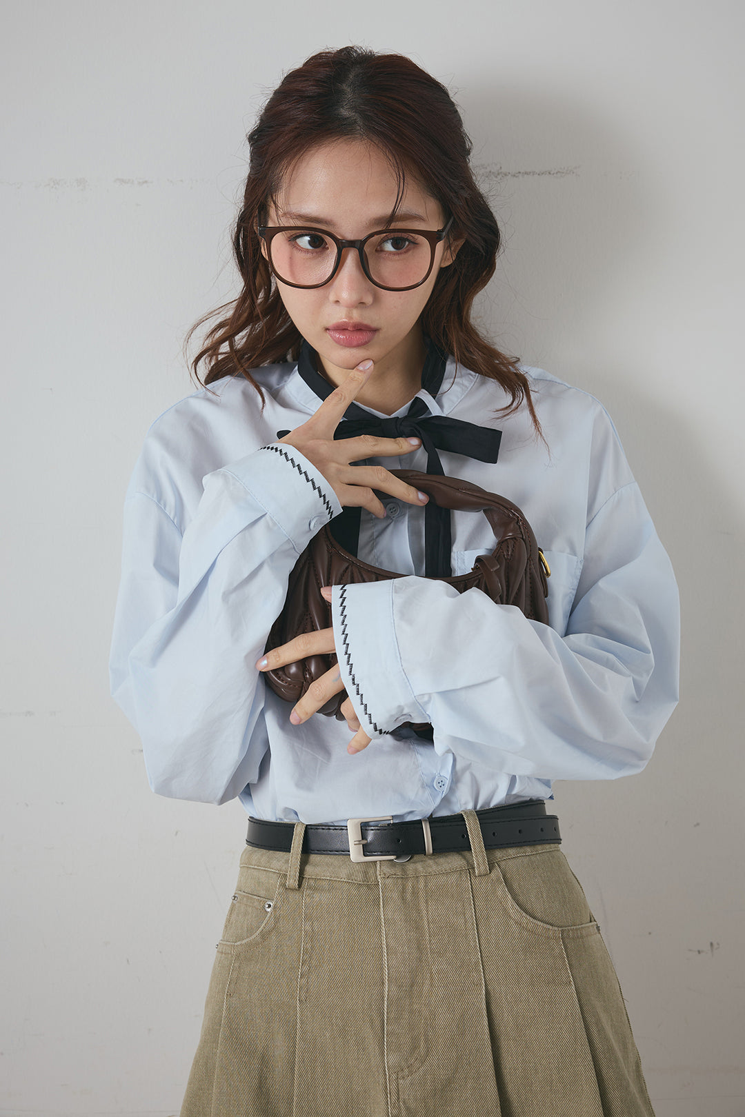 デニムプリーツミニスカート(ベルト付)