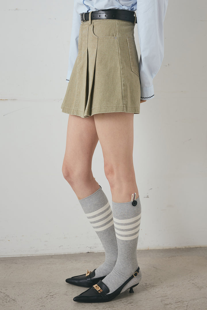 デニムプリーツミニスカート(ベルト付)