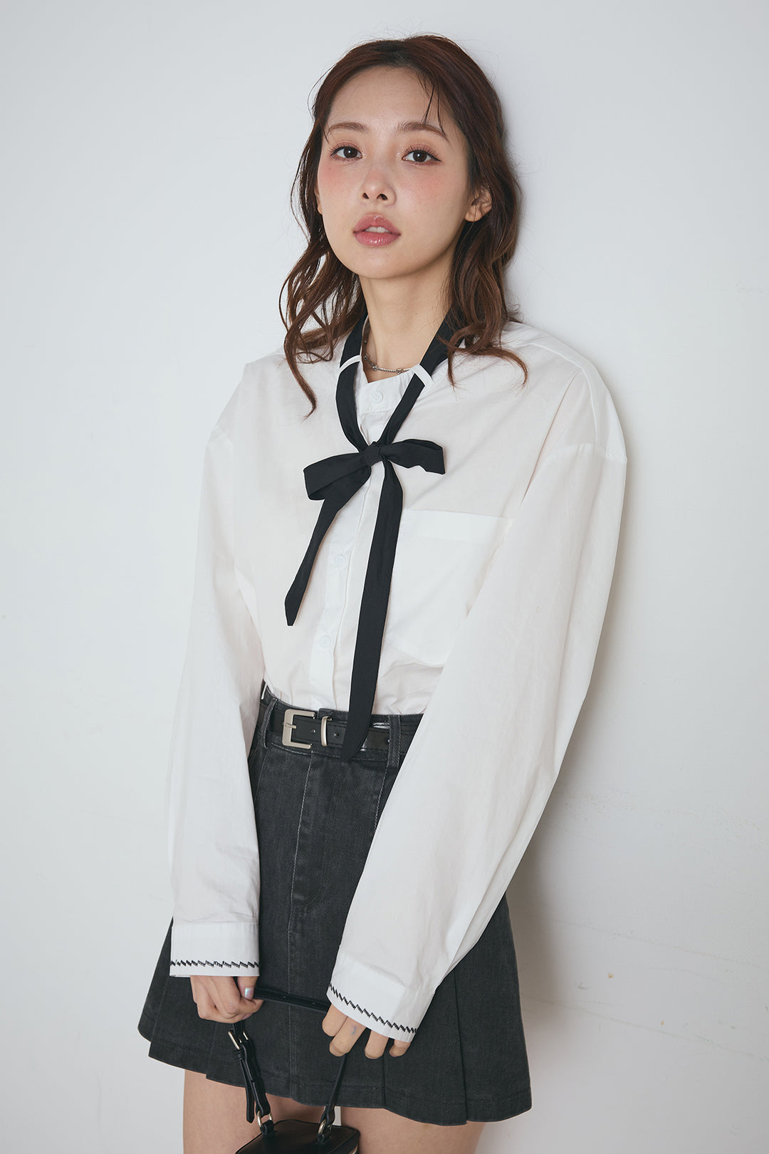 デニムプリーツミニスカート(ベルト付)