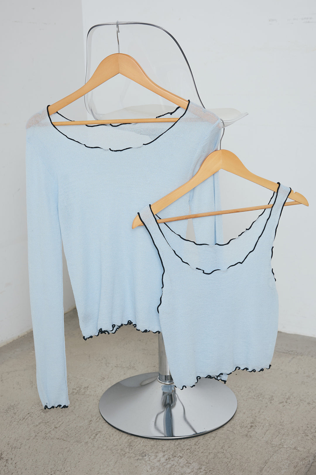 2way配色ステッチトップス＆ノースリーブセット