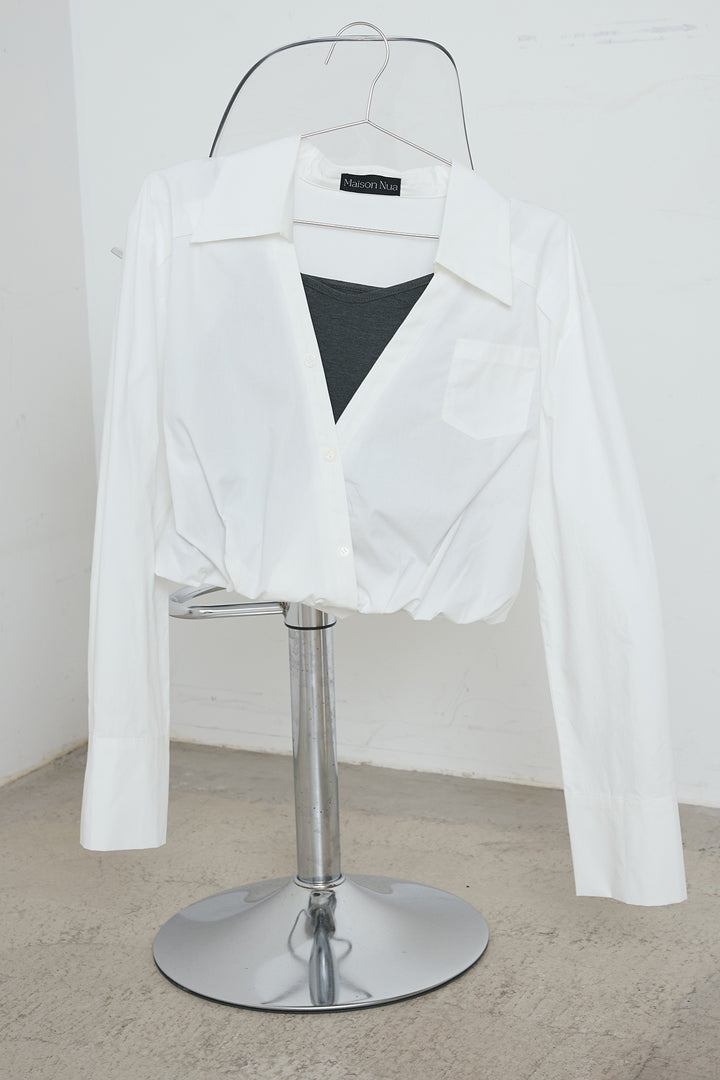 キャミレイヤード風クロップドシャツ