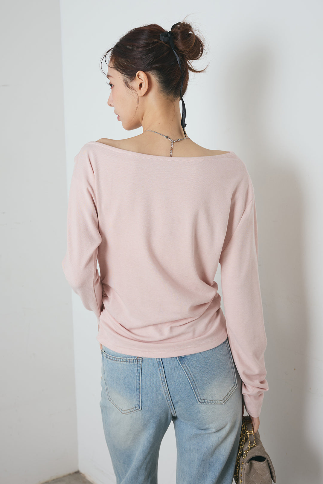 襟付アシンメトリーオフショルトップス