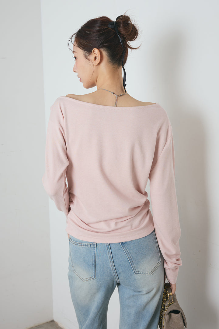 襟付アシンメトリーオフショルトップス