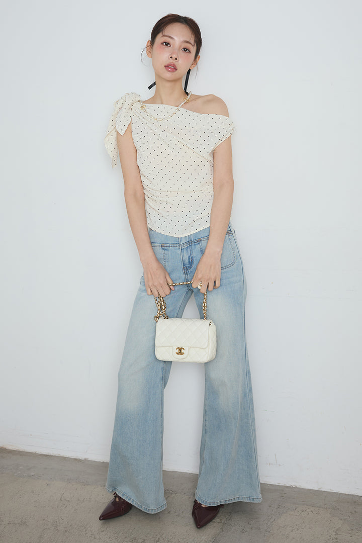 ワンショルダードットトップス