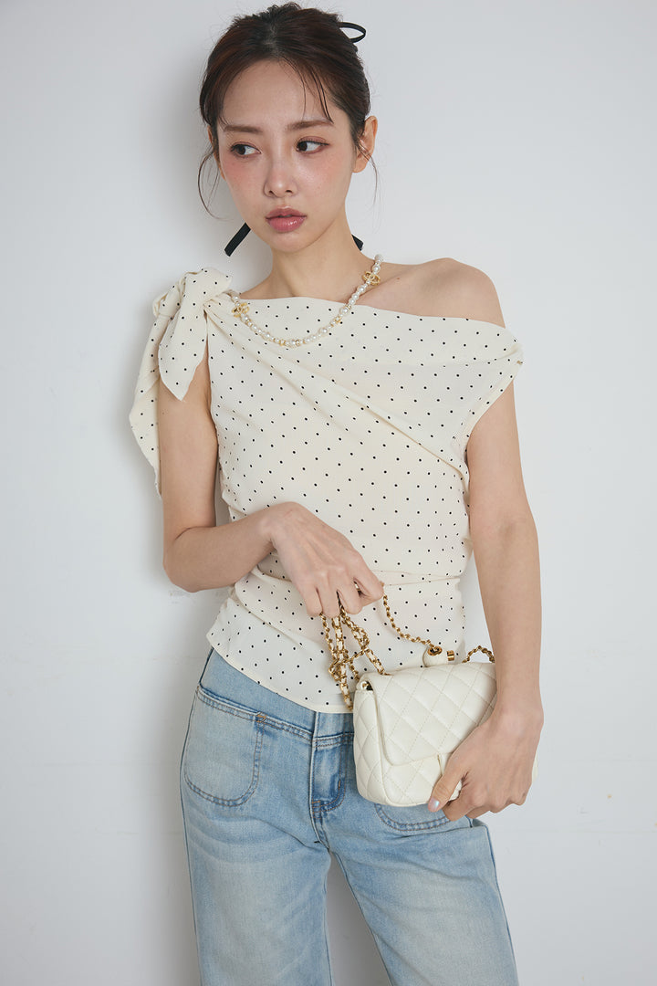 ワンショルダードットトップス
