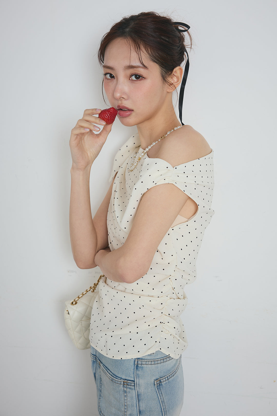 ワンショルダードットトップス