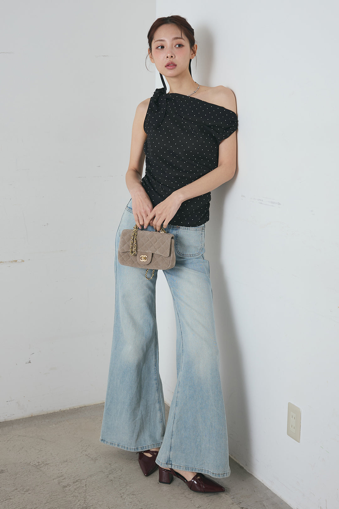 ワンショルダードットトップス