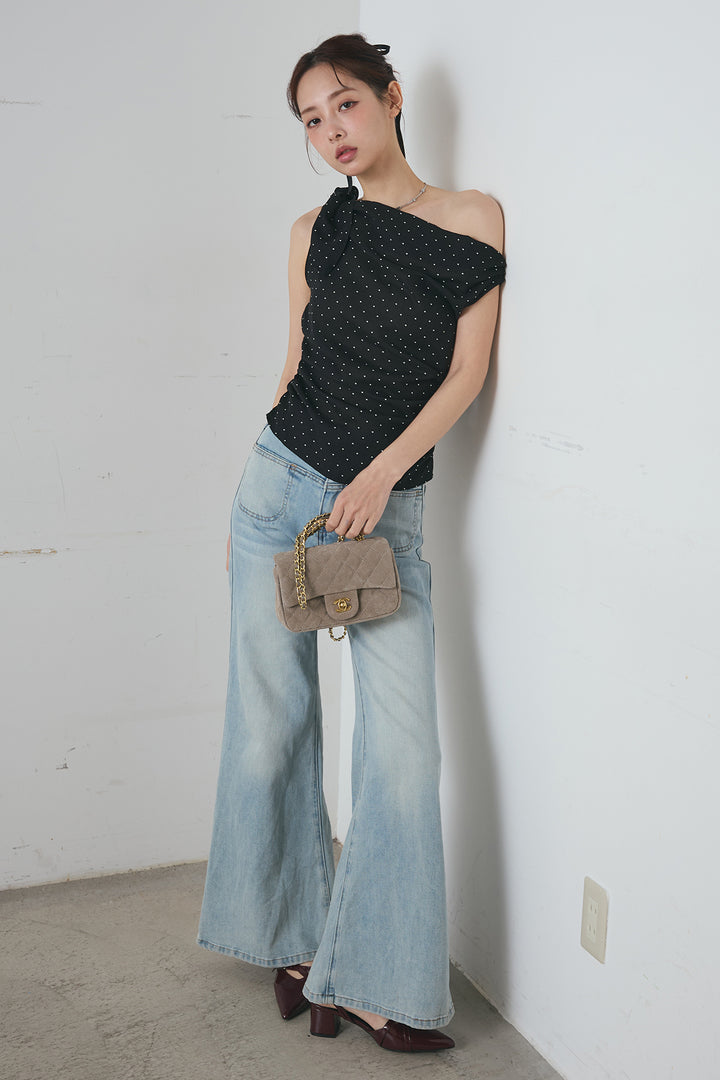 ワンショルダードットトップス