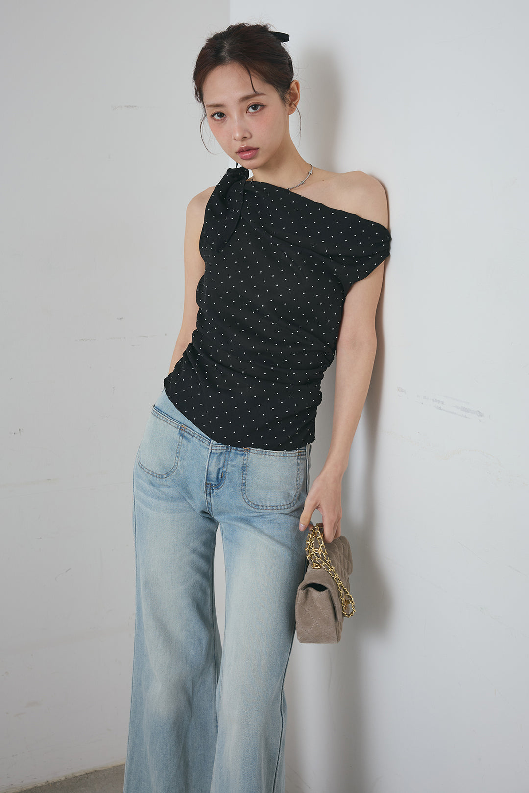 ワンショルダードットトップス
