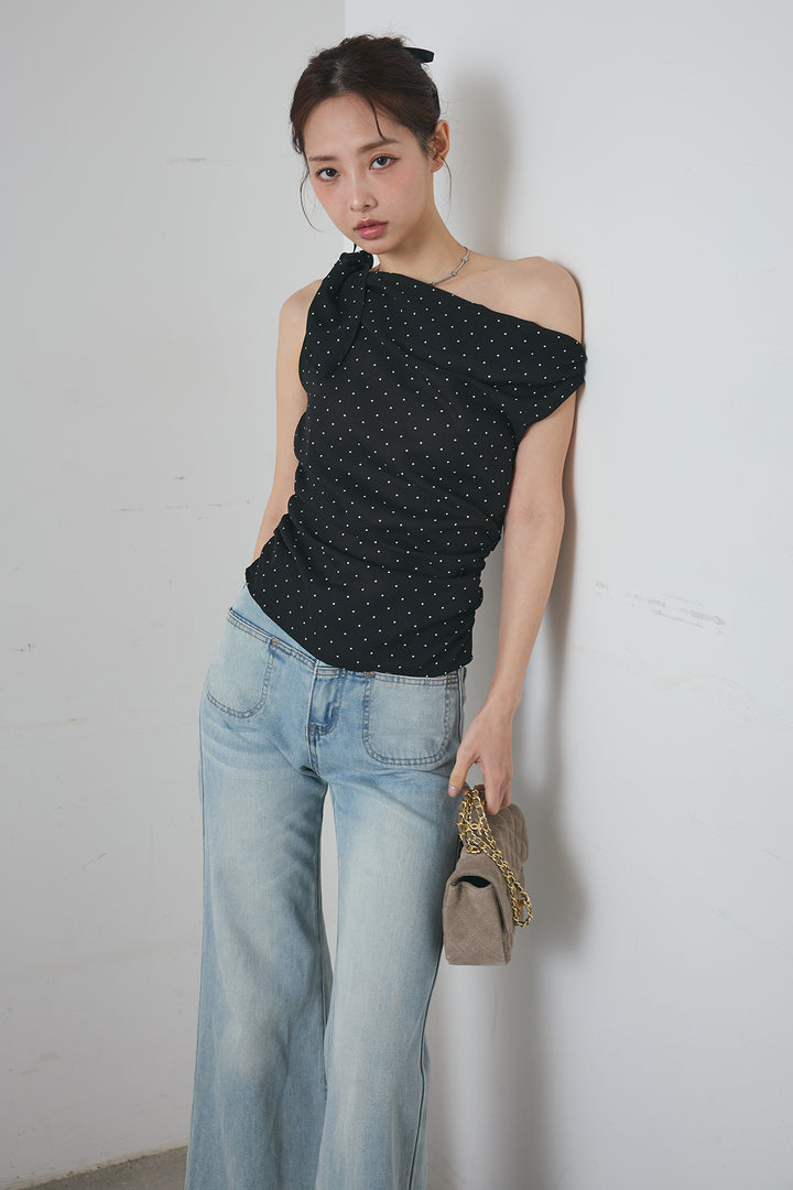 ワンショルダードットトップス