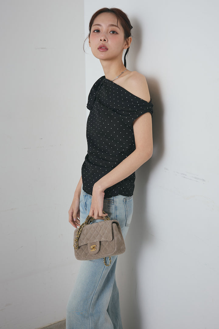 ワンショルダードットトップス