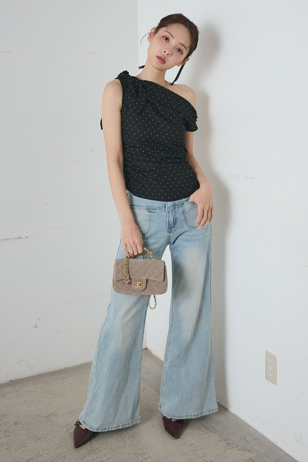 ワンショルダードットトップス