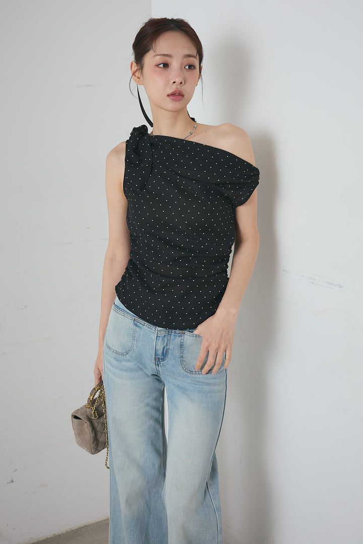 ワンショルダードットトップス