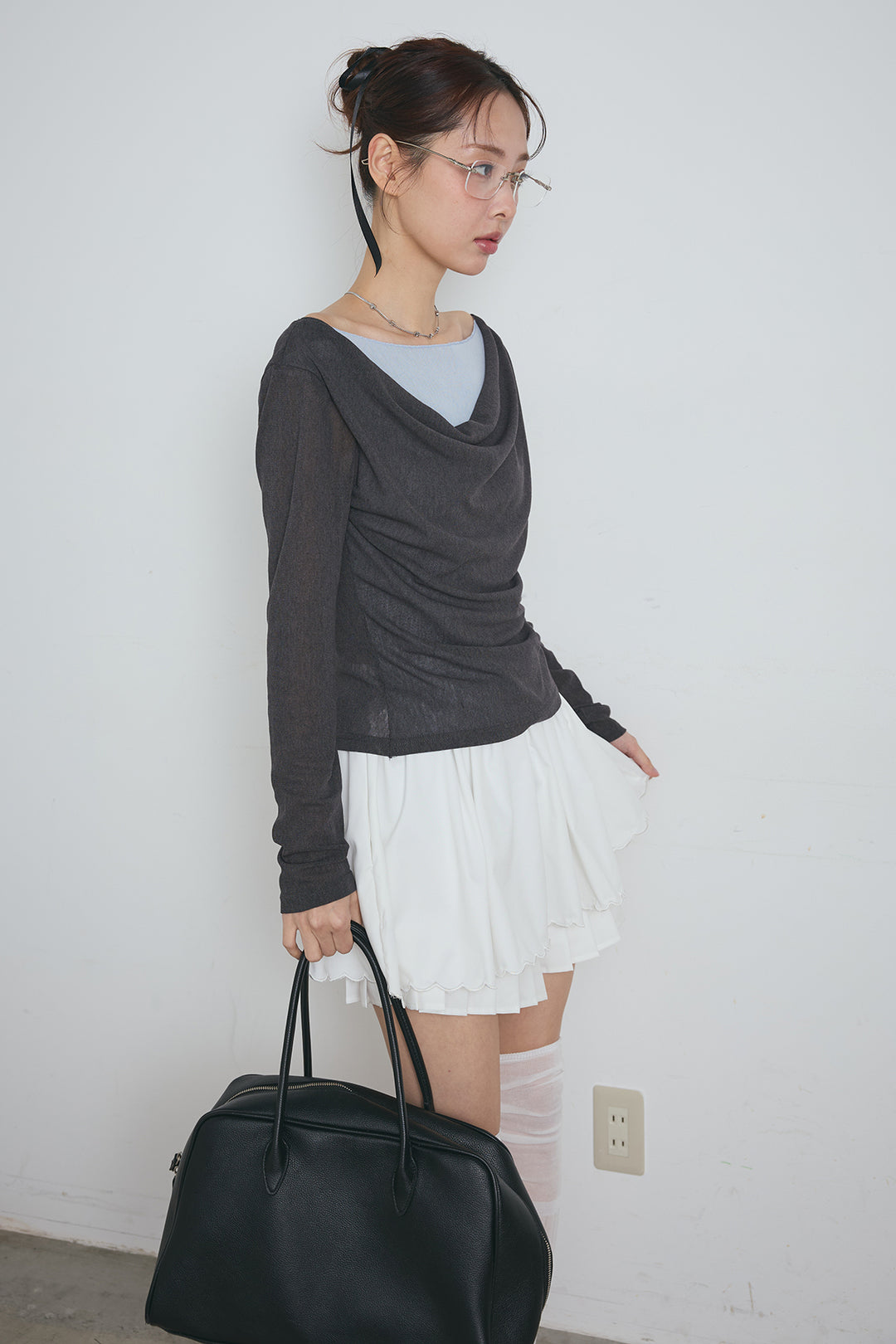 スカラップヘムプリーツドッキングショートスカート