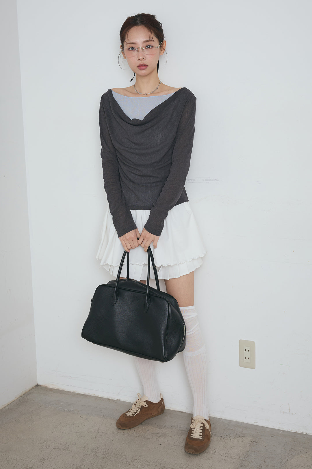 スカラップヘムプリーツドッキングショートスカート