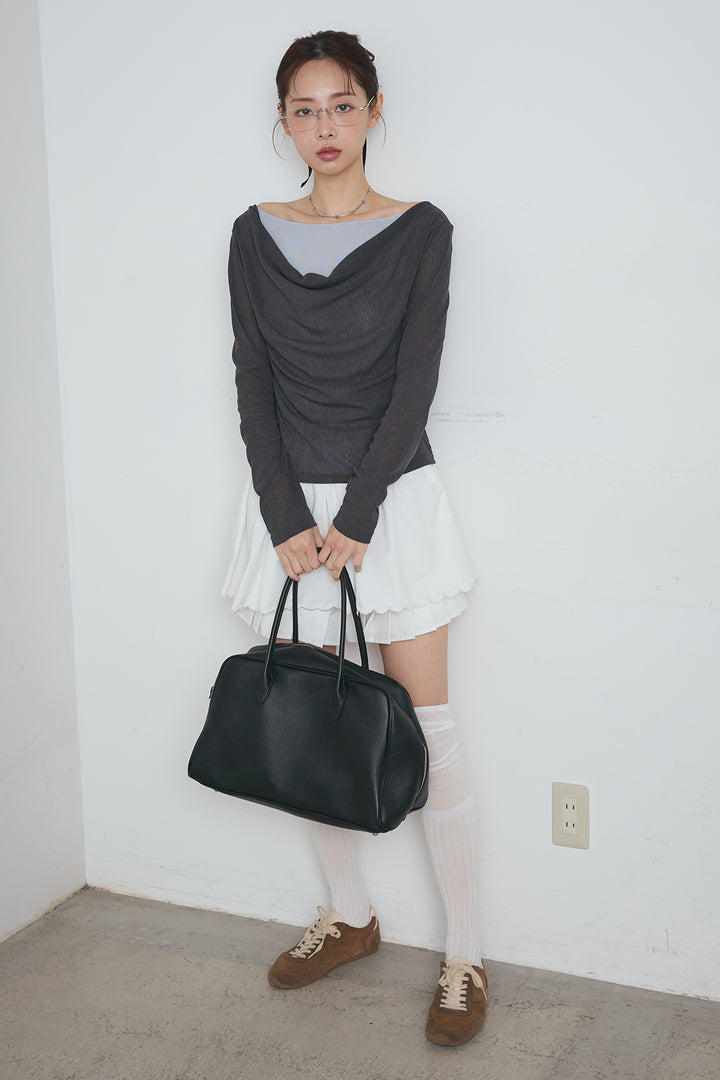 スカラップヘムプリーツドッキングショートスカート