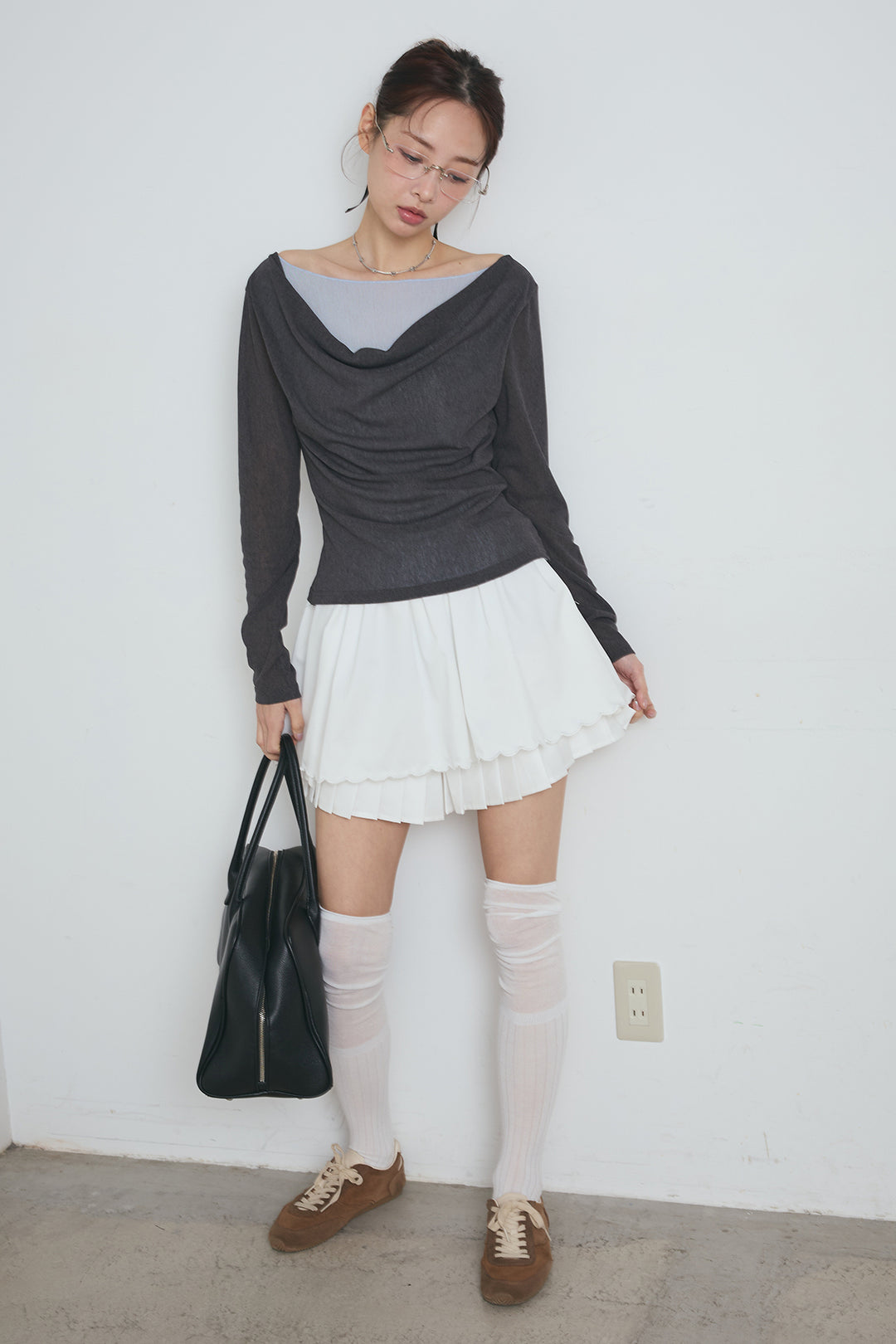 スカラップヘムプリーツドッキングショートスカート