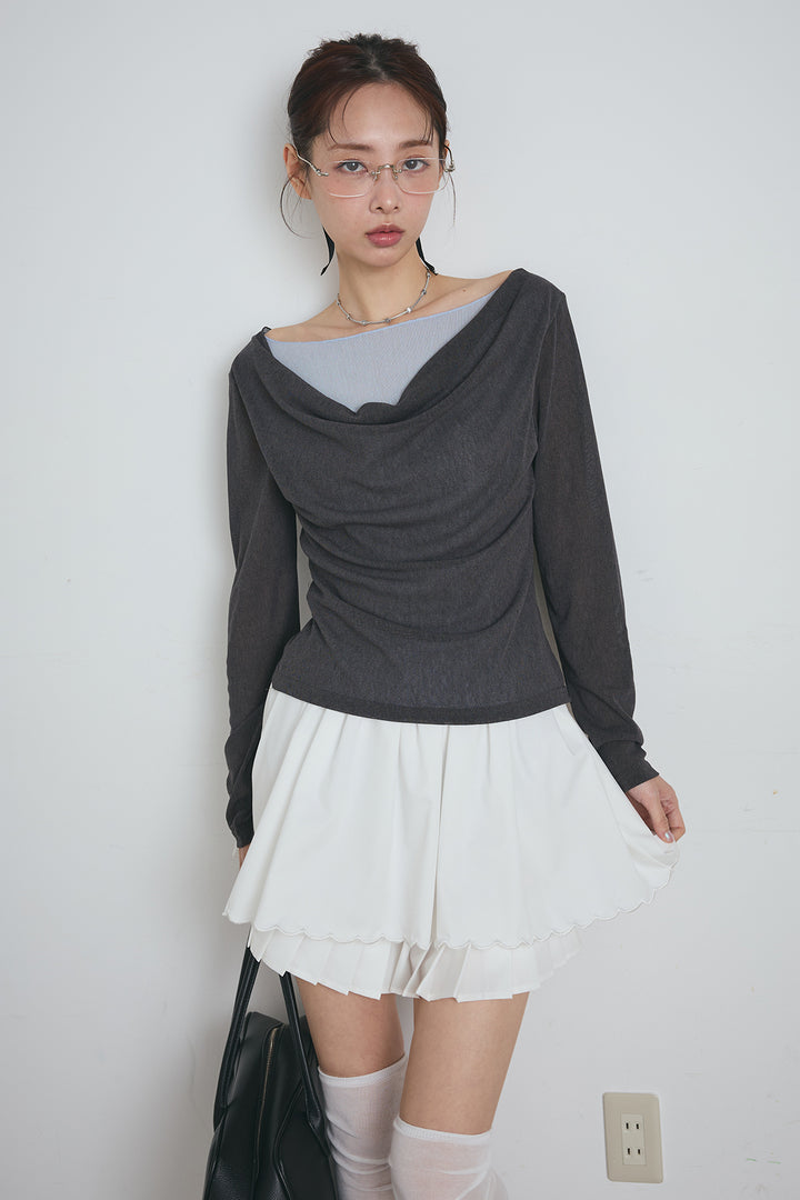 スカラップヘムプリーツドッキングショートスカート