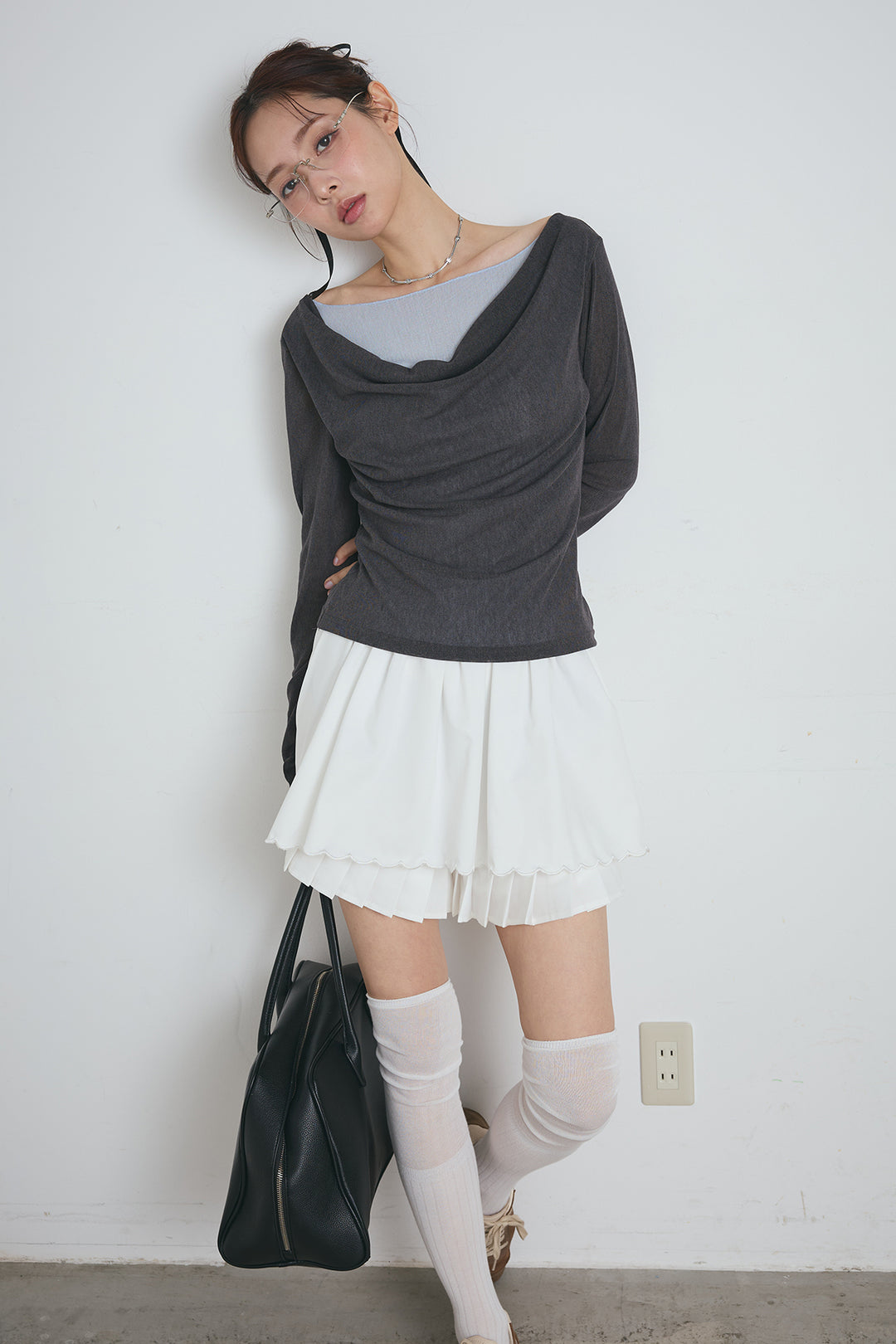 スカラップヘムプリーツドッキングショートスカート