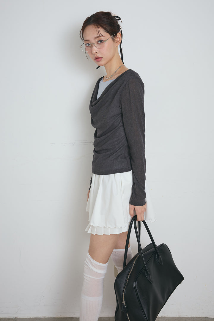 スカラップヘムプリーツドッキングショートスカート